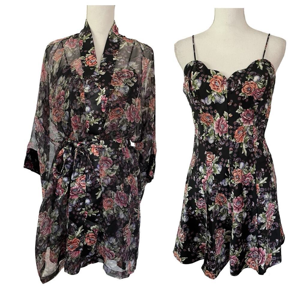 Victorias Secret Gold Label Robe & Mini Dress Intimates Set Size M Dark Romantic